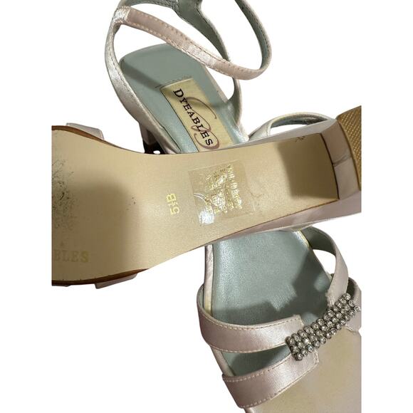 Dyeables Soft Pink Satin Size 5.5B Sandal Heels w/ Rhinestone Accent - Picture 9 of 11